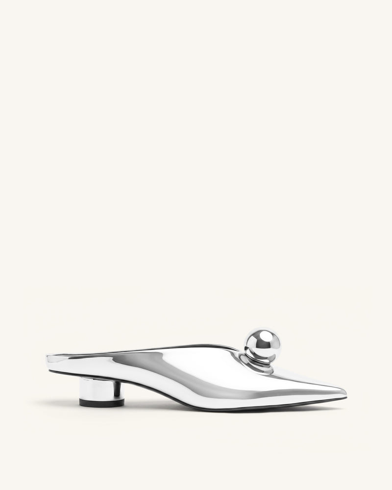 Helena Gold Sphere Pointed Toe Mules - Silver