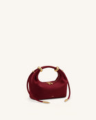 Ellie Faux Suede Metal Ring Embellished Top Handle Bag - Burgundy