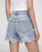 The Petal Applique Denim Shorts - Morning Dew