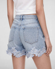 The Petal Applique Denim Shorts - Morning Dew