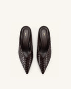 Helena Woven Textured Pointed Toe Mules - Burgundy