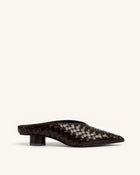 Helena Woven Textured Pointed Toe Mules - Burgundy