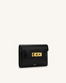 Yara Turn-Lock Flap Compact Wallet - Black