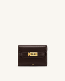 Yara Turn-Lock Flap Compact Wallet - Reddish Brown