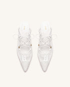 Sofia Lace Bow Mule Heels - White