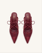 Sofia Lace Bow Mule Heels - Burgundy