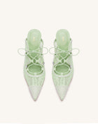 Sofia Lace Bow Mule Heels - Nile Green