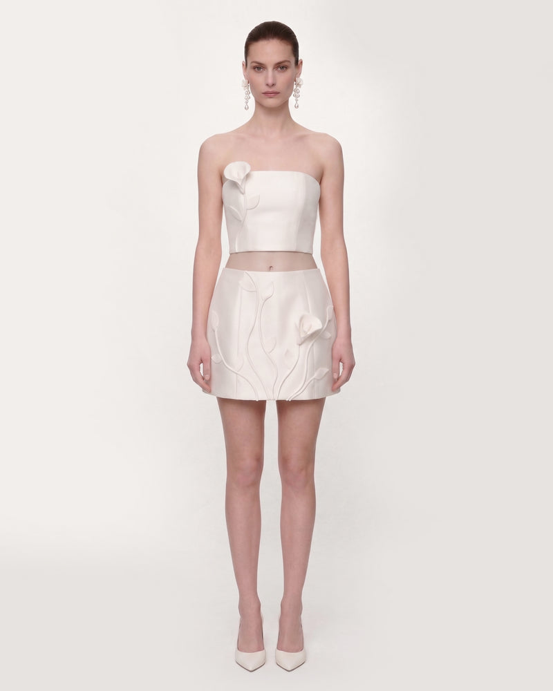 Floral Appliqué Mini Skirt - White