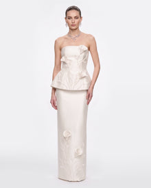 Floral Appliqué Peplum Top - White