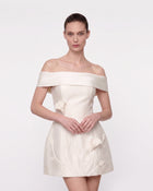 Floral Appliqué Off-Shoulder Mini Dress - White