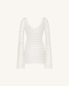 Pointelle Knit Keyhole Mini Dress - White