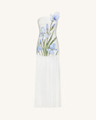 Floral Print Strapless Mixed Maxi Dress - Ivory