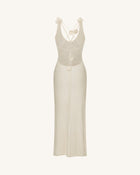 Textured Knit Halter Maxi Dress - Cream