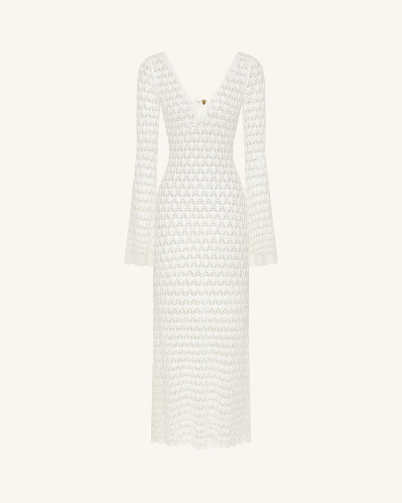 Pointelle Knit Keyhole Maxi Dress - White