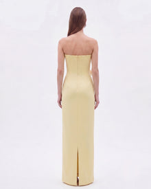 Floral Appliqué Strapless Dress - Yellow