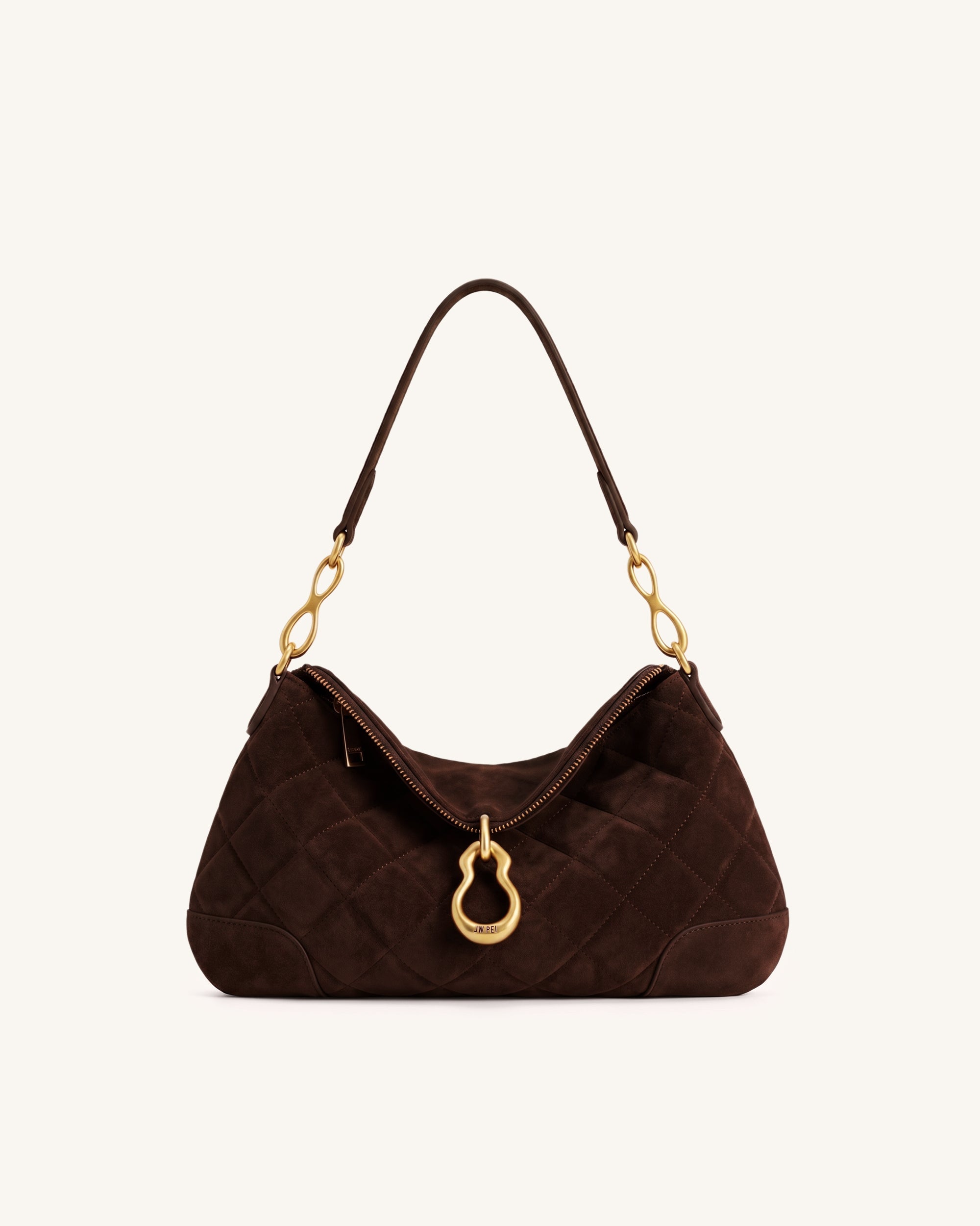 Jayla Metal Pendant Embellished Faux Suede Shoulder Bag - Dark Brown