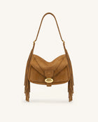 Avery Fringe Faux Suede Shoulder Bag - Brown