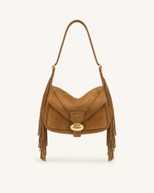 Avery Fringe Faux Suede Shoulder Bag - Brown