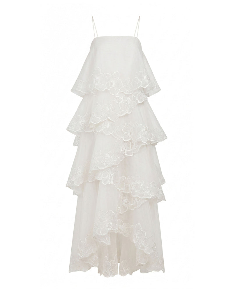 Orchid Embroidered Layered Maxi Dress - White