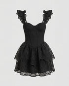 Orchid Embroidered Corset Mini Dress - Black