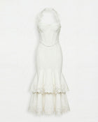 Orchid Embroidered Halter Corset Midi Dress - White