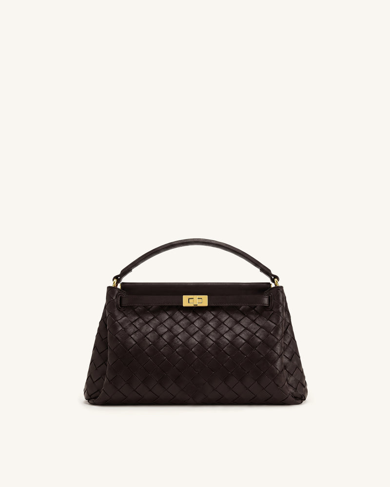 Carmen Woven Top Handle Bag - Dark Brown