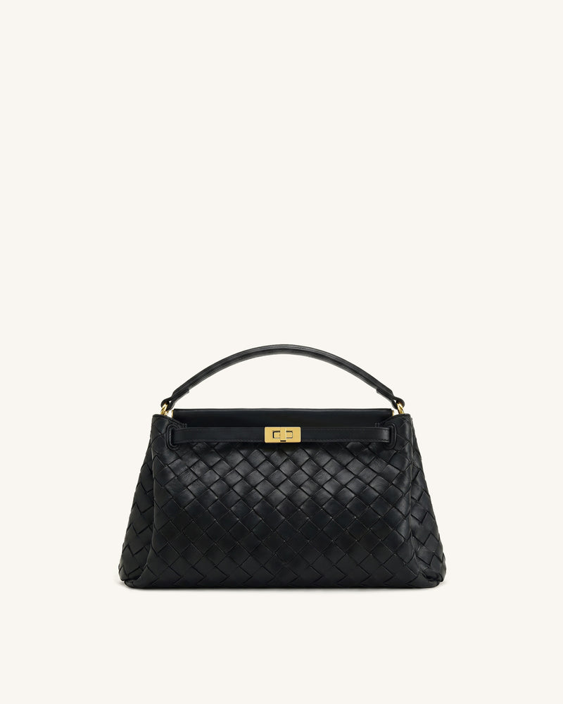 Carmen Woven Top Handle Bag - Charcoal Black