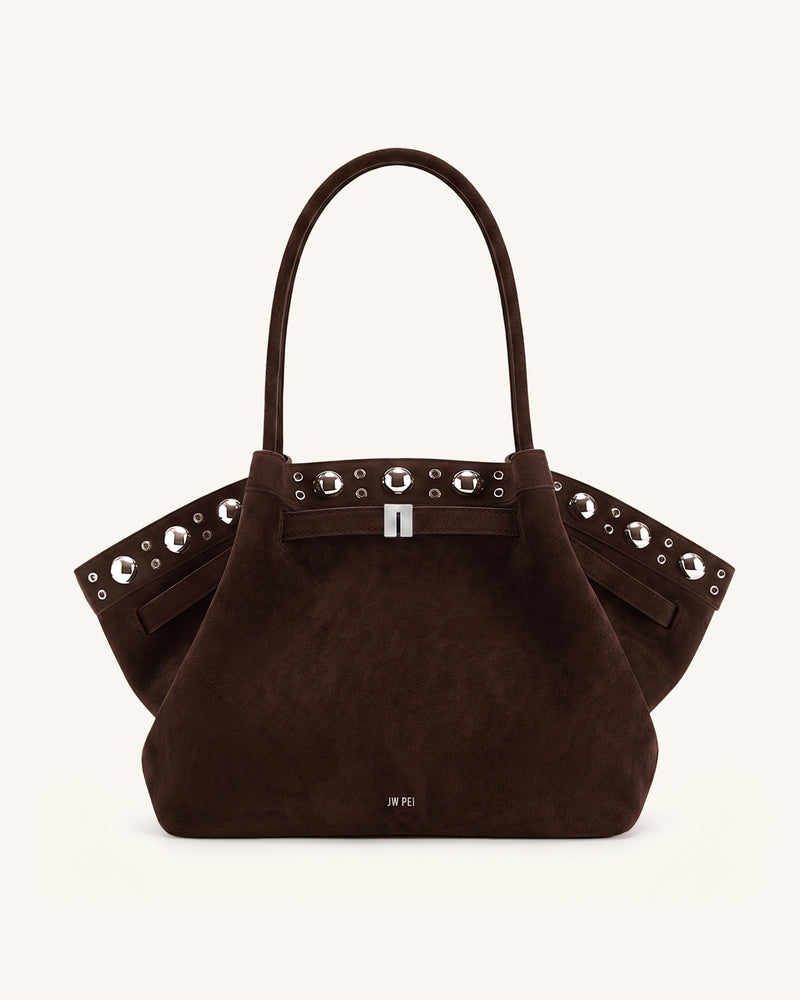 Hana Large Faux Suede Tote Bag - Deep Brown