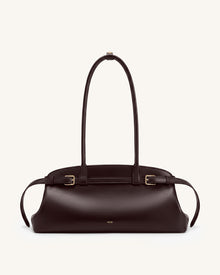 Arden Belt Detail East-West Shoulder Bag - Dark Brown