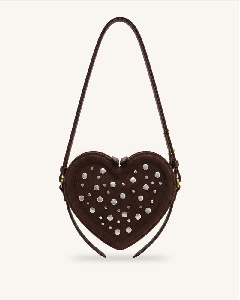 Arlene Faux Suede Heart Shape Crossbody Bag - Sandalwood Brown