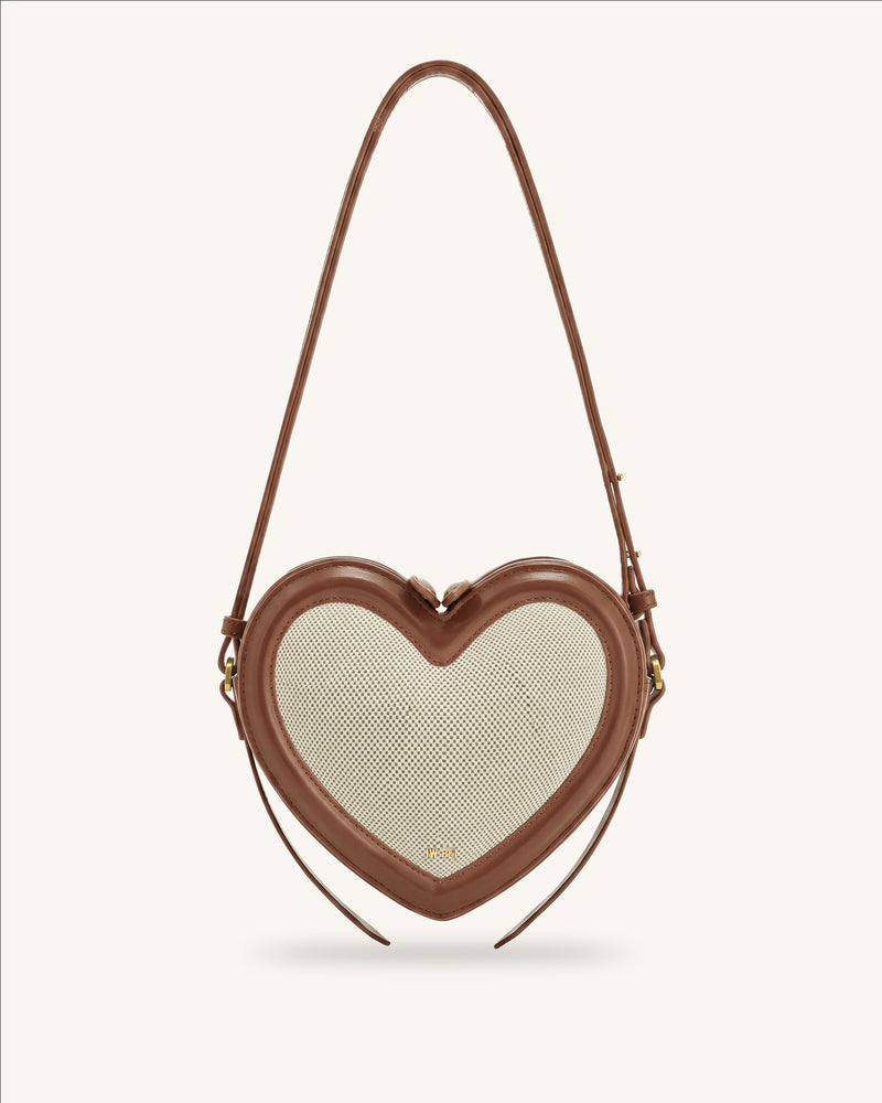 Arlene Heart Shaped Crossbody Bag - Brown Canvas