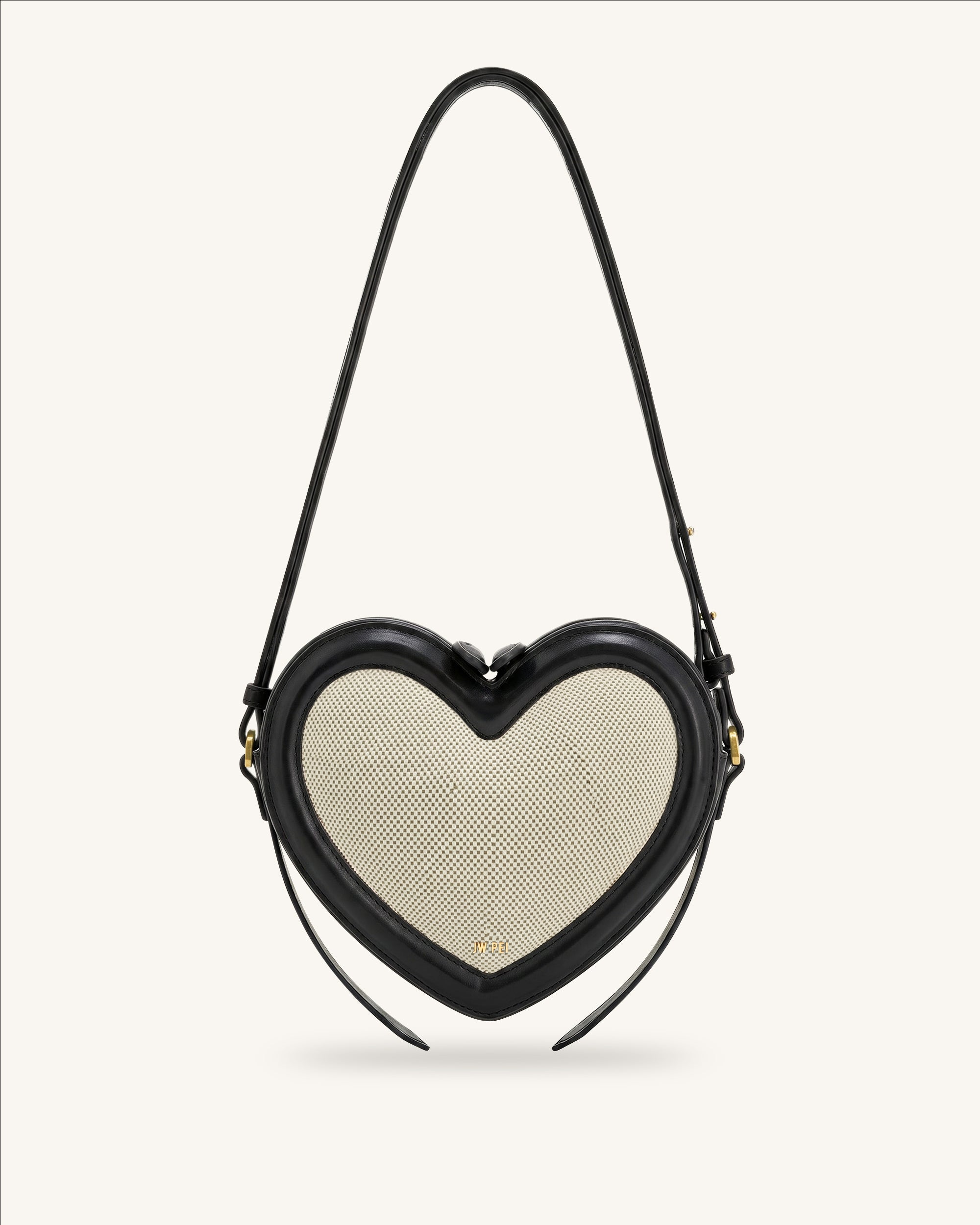 Arlene Heart Shape Crossbody Bag - Black Canvas