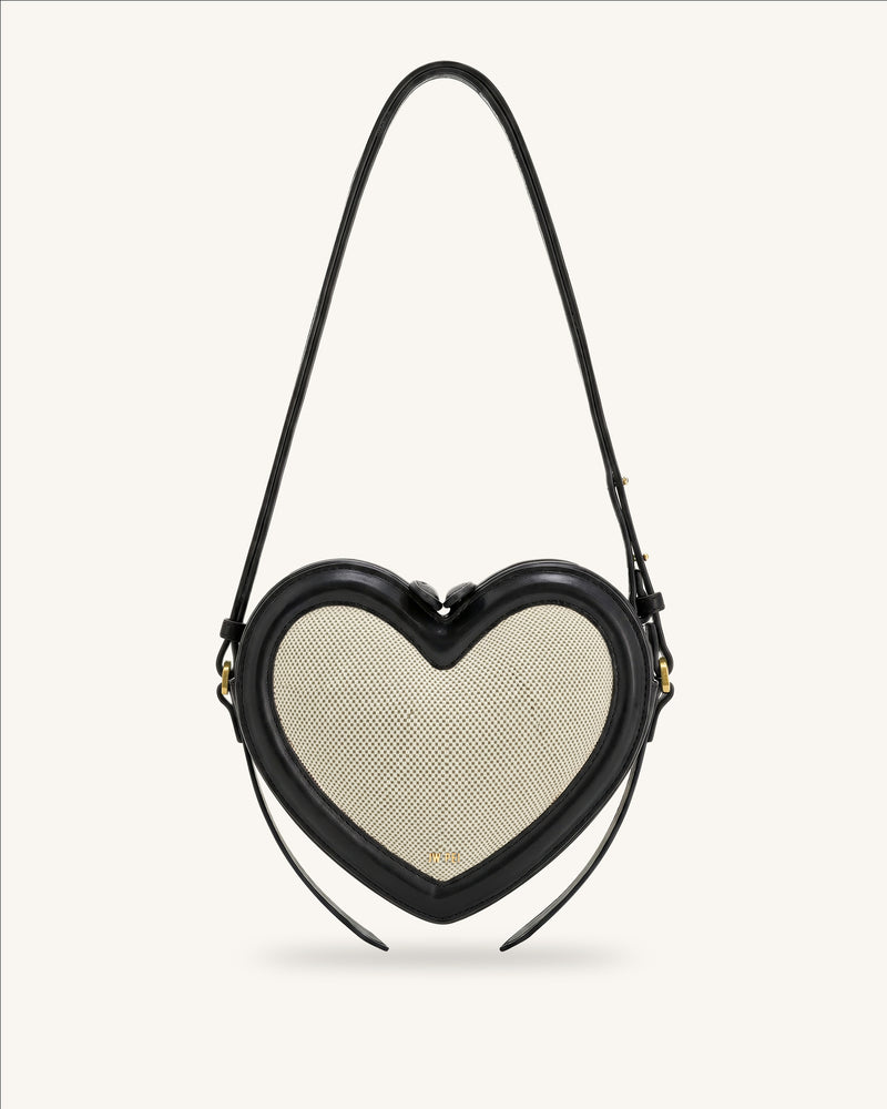 Arlene Heart Shape Crossbody Bag - Black Canvas