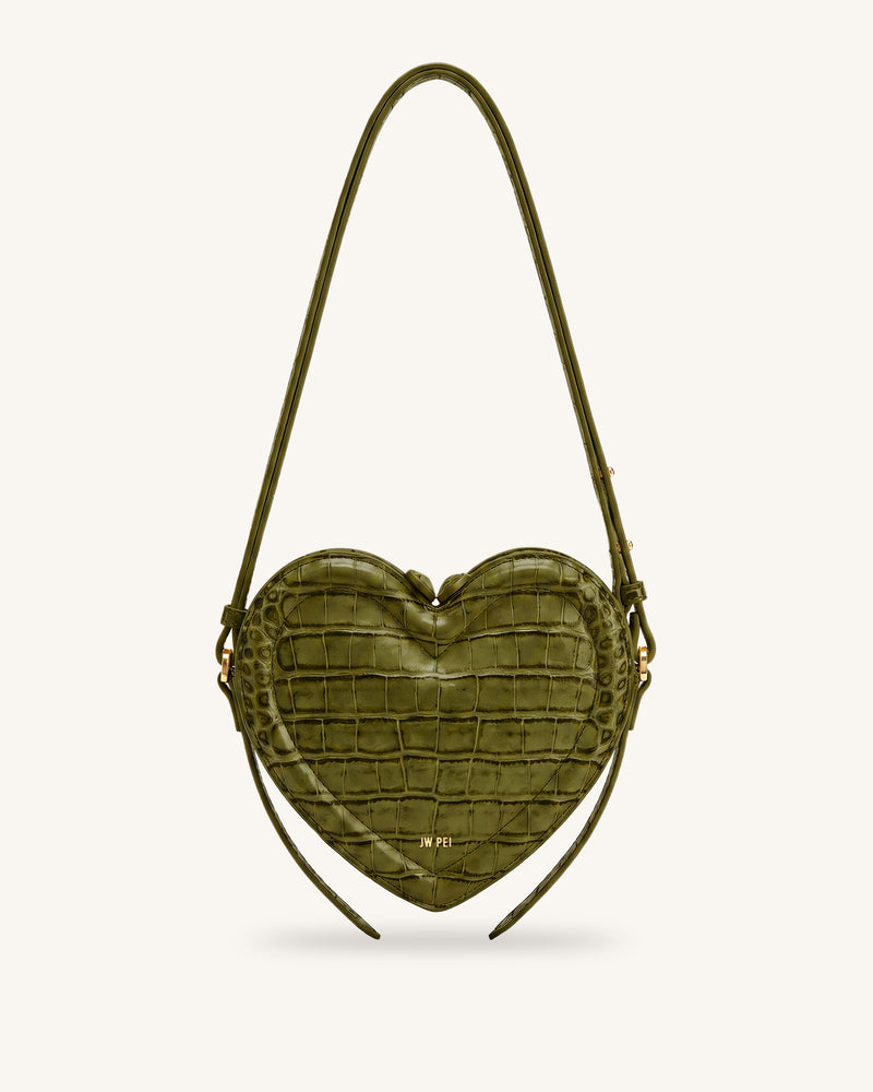 Arlene Heart Shaped Crossbody Bag - Dark Green Croc
