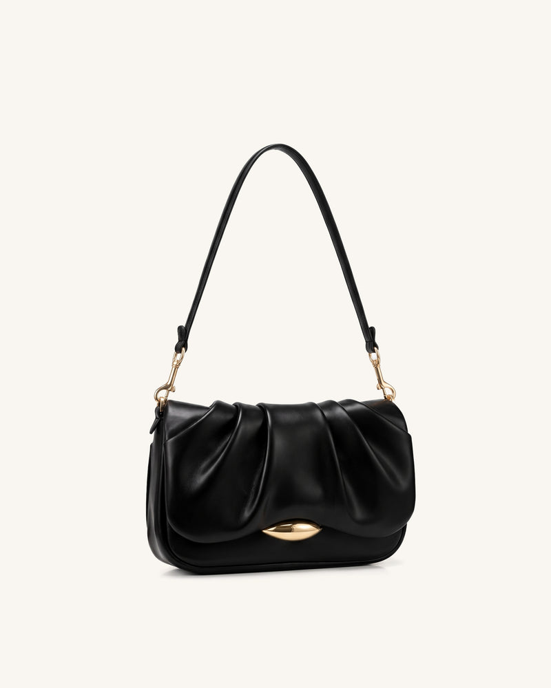 Sofia Ruched Shoulder Bag - Black