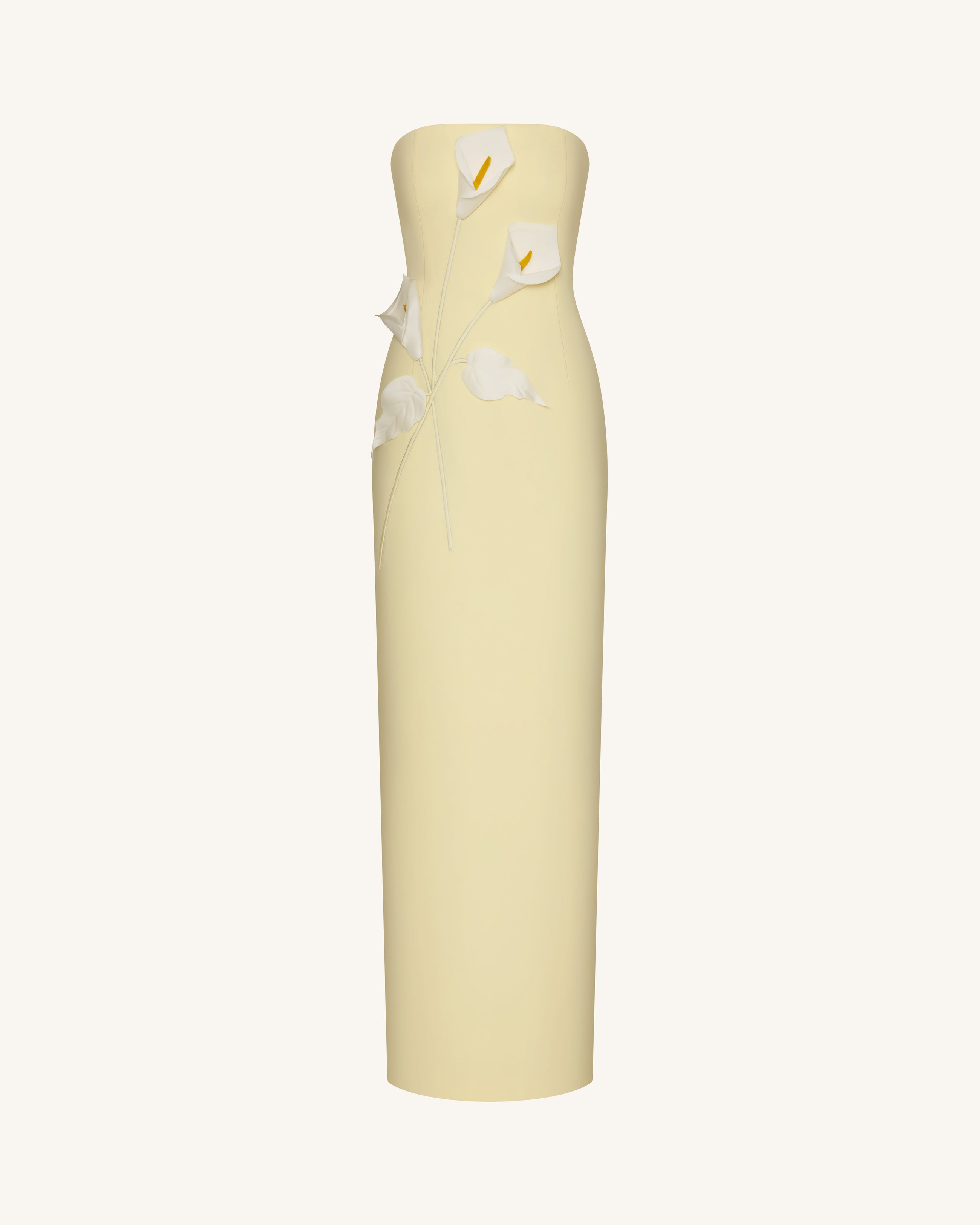 Floral Appliqué Strapless Dress - Yellow