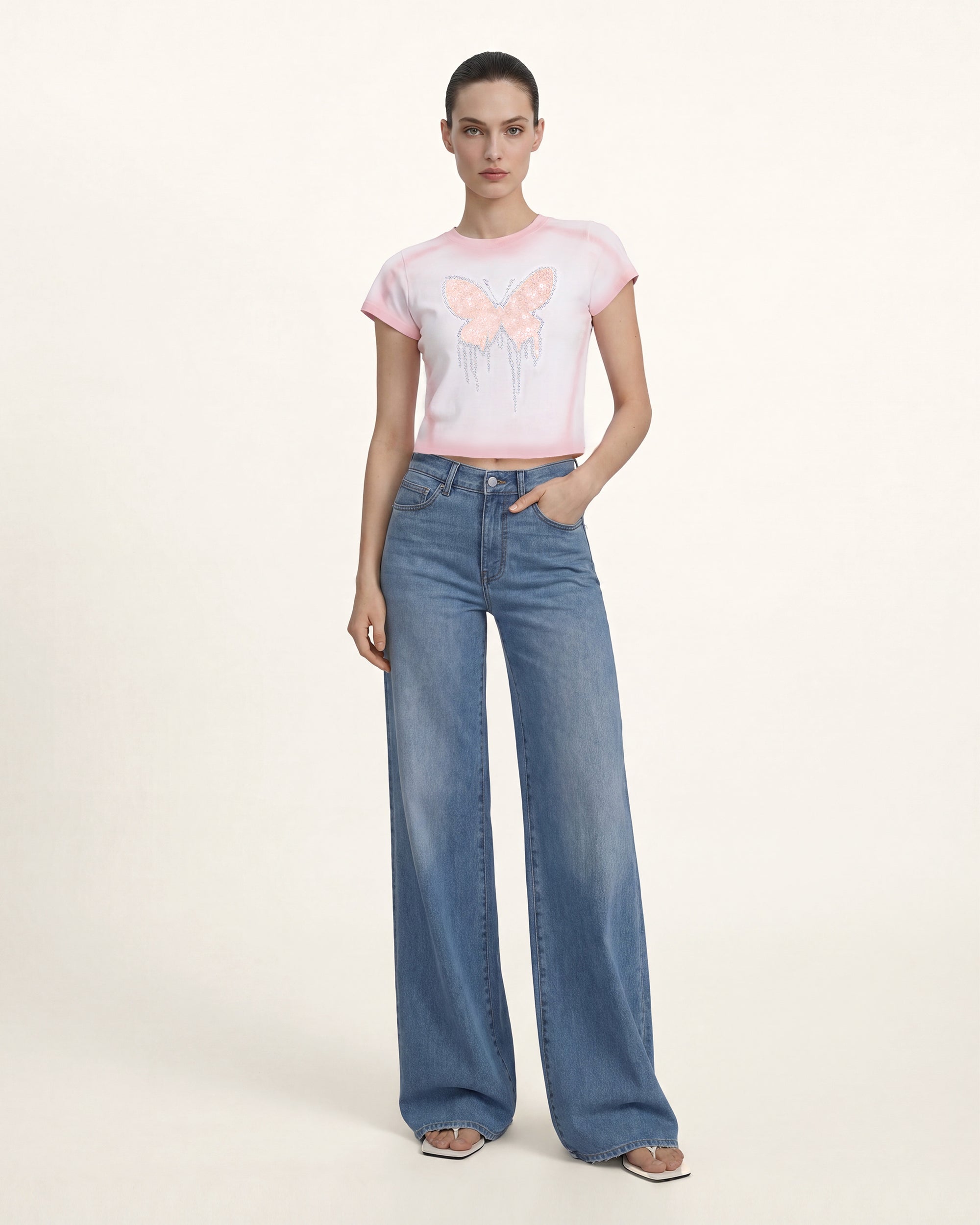 The Pixie Drip Butterfly Tee - Peach Sorbet