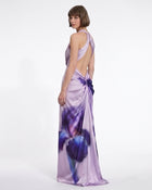 Floral Print Halter Draped Maxi Dress - Lavender