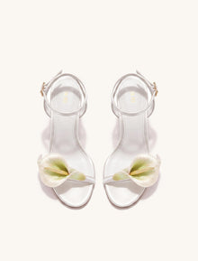 Alivia Calla Lily Gold Metal Heel Sandals - White & Green