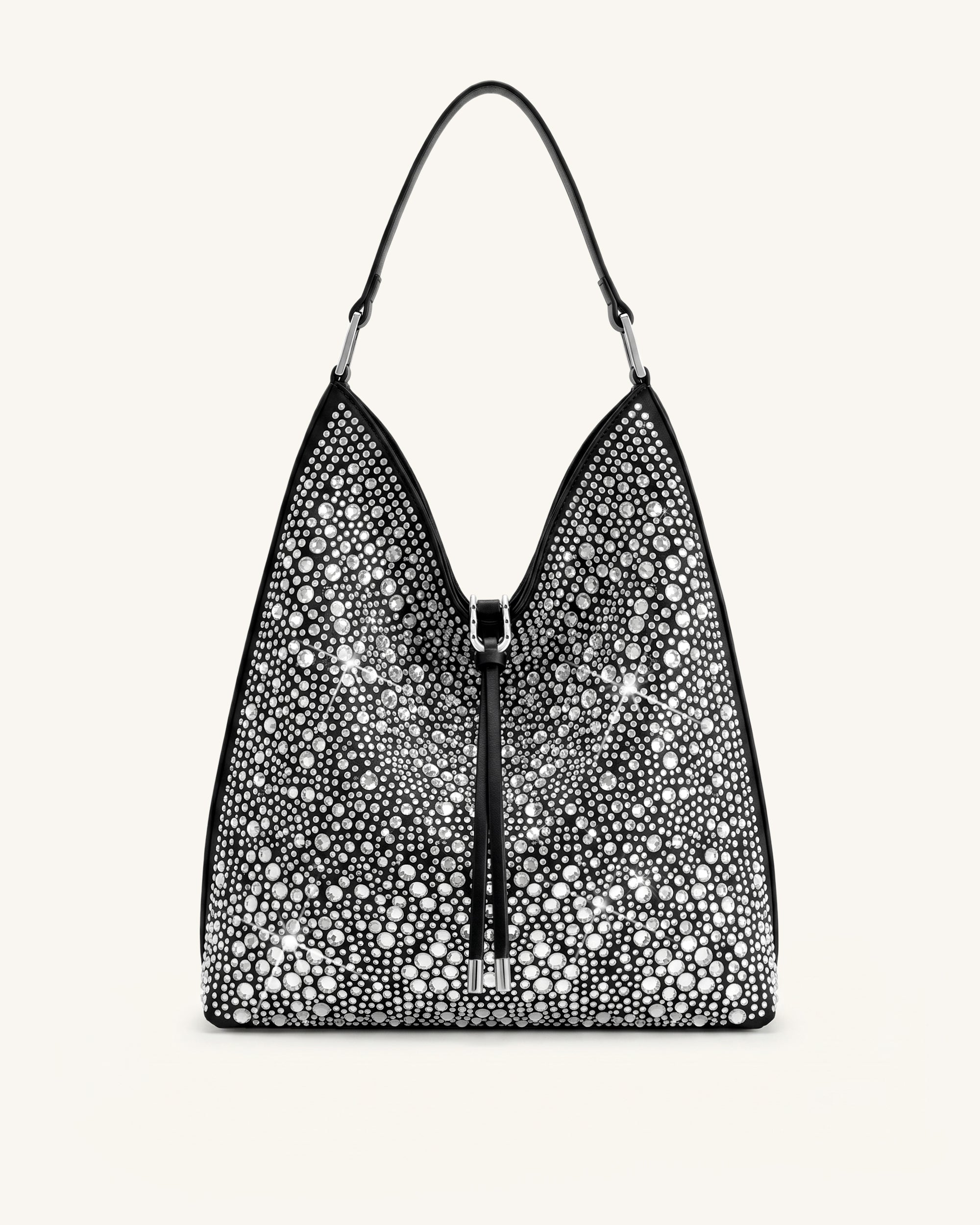 Aria Artificial Crystal Shoulder Bag - Jet Black