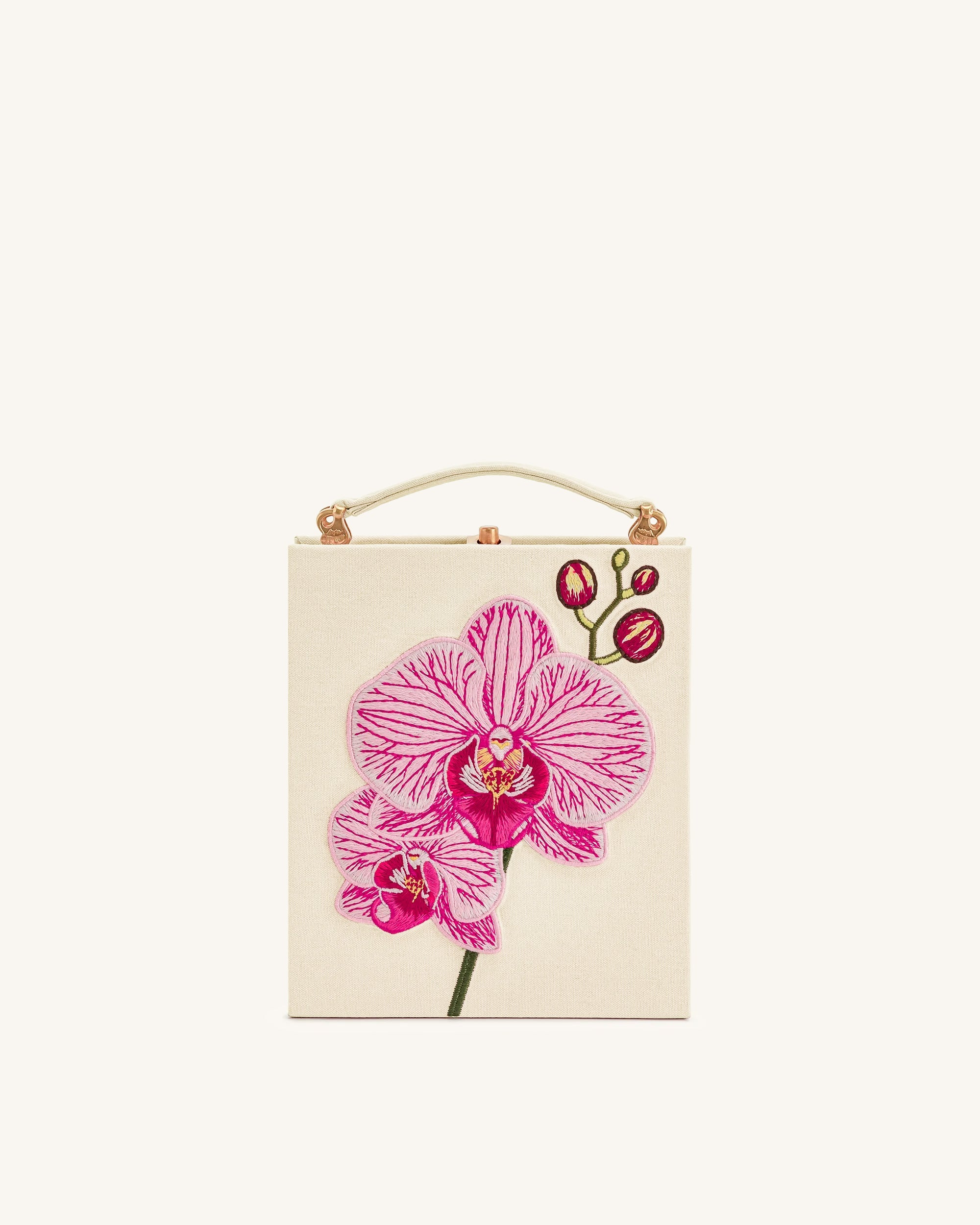 Taya Orchid Motif Book Shape Clutch Bag - Ivory