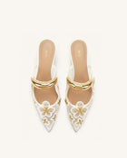 Helena Pierced Floral Mesh Mules - Ivory