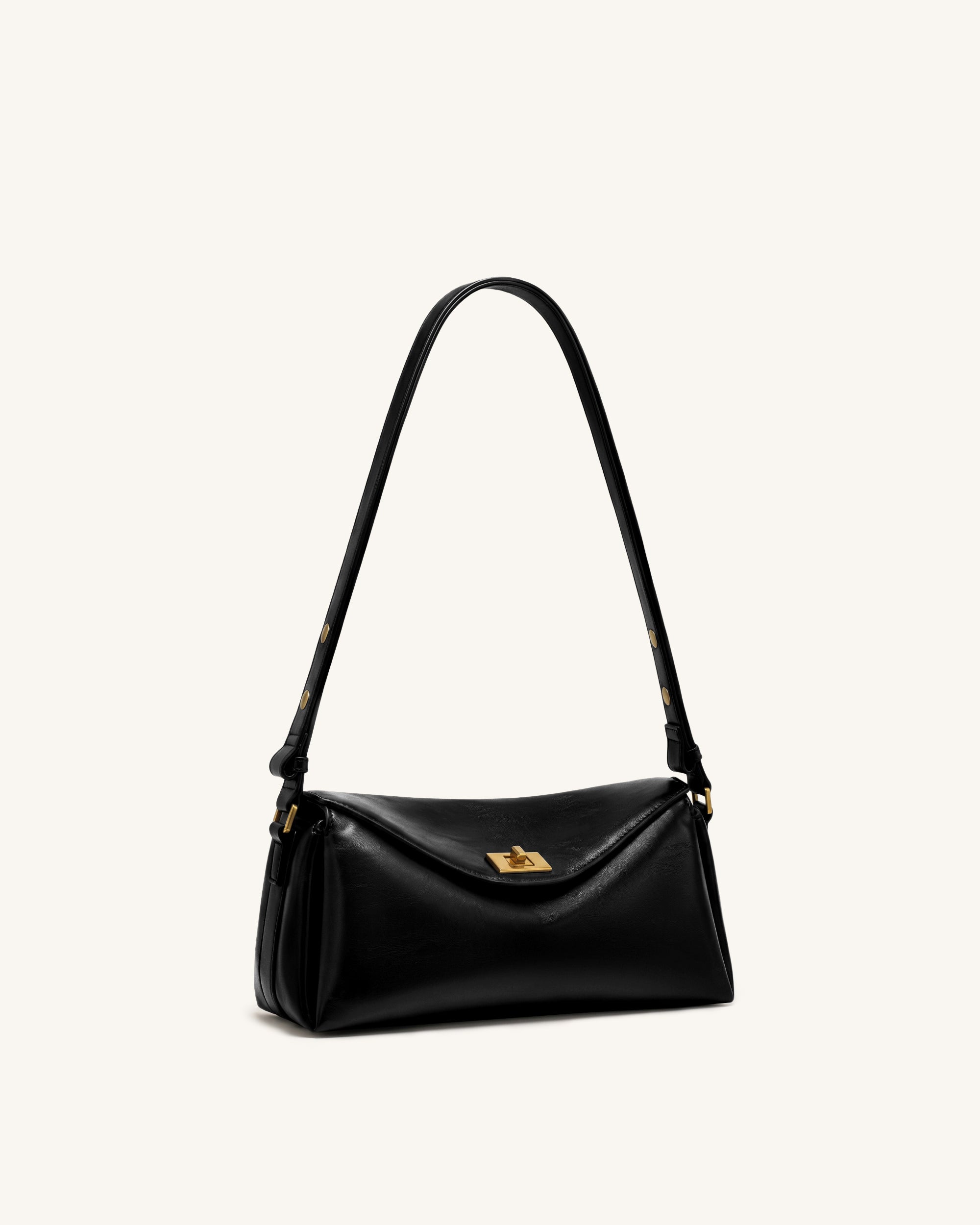 Lucia Asymmetric Flap Shoulder Bag - Black