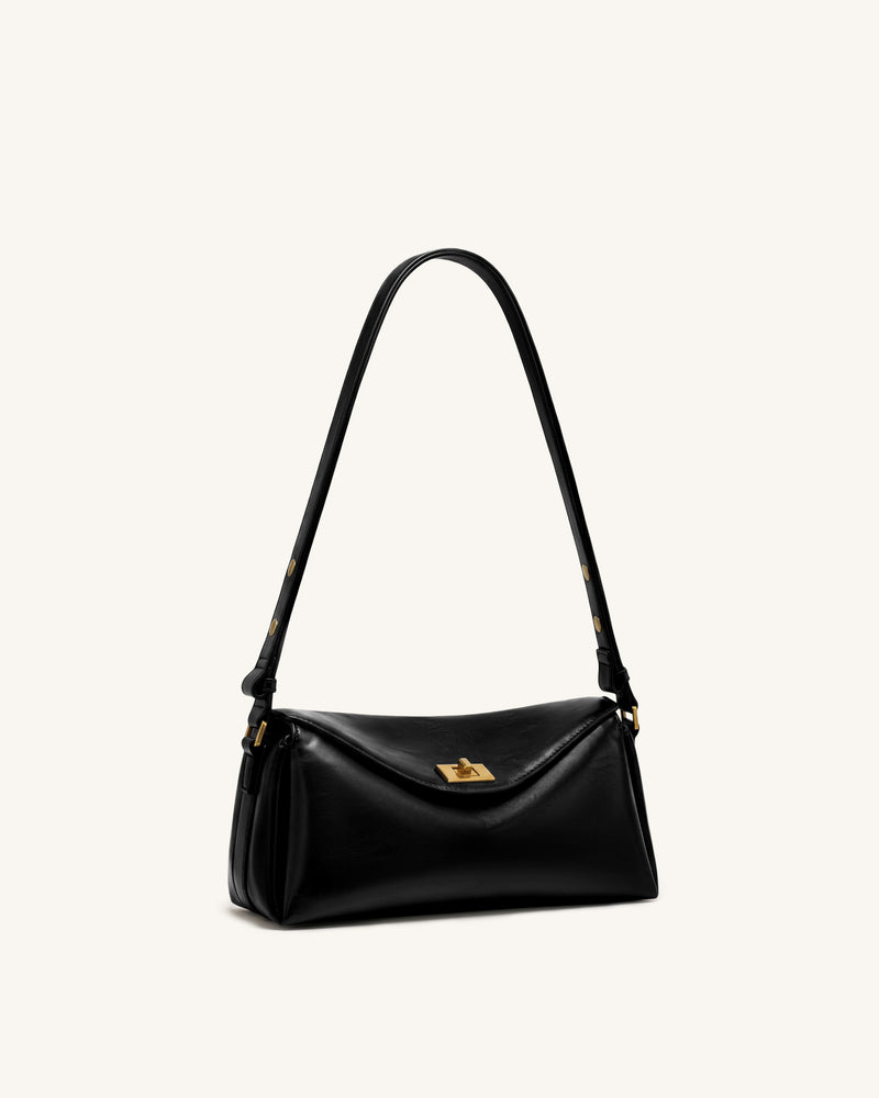 Lucia Asymmetric Flap Shoulder Bag - Black