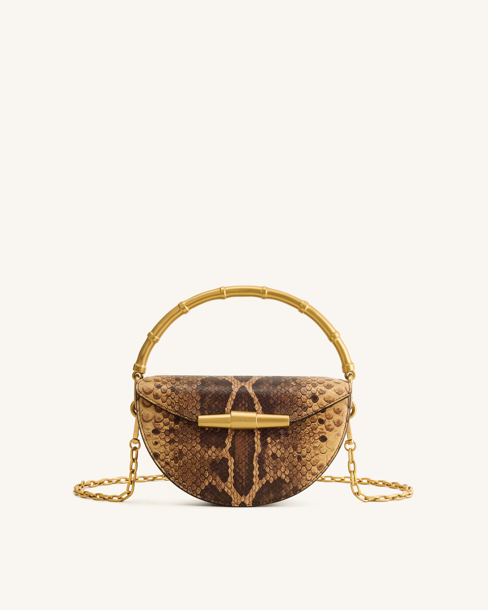 Sylvie Snake Print Half-Moon Top Handle Bag - Yellowish Brown