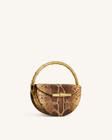 Sylvie Snake Print Half-Moon Top Handle Bag - Yellowish Brown