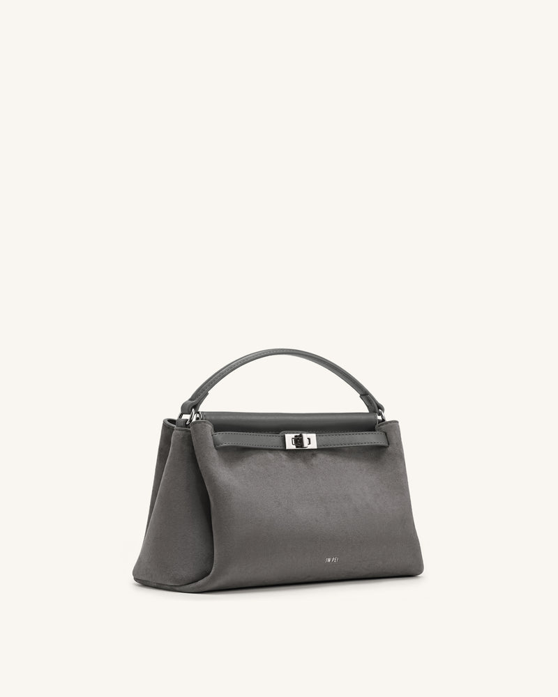 Carmen Faux Suede Top Handle Bag - Dark Gray
