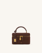 Cleo Faux Suede Box Shape Top Handle Bag - Chocolate Brown