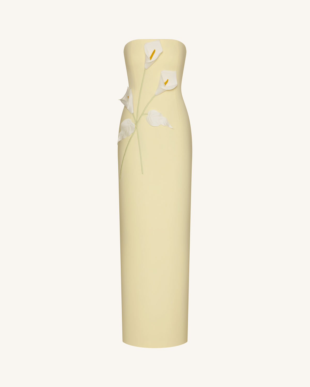 Floral Appliqué Strapless Dress - Yellow