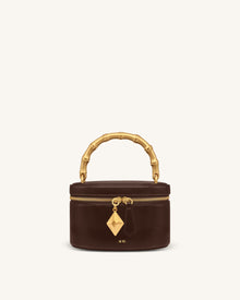 Natalie Metal Geometric Pendant Handle Bag - Dark Brown